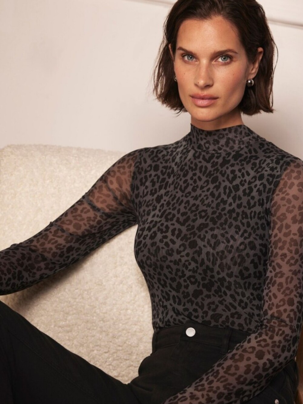 Mint Velvet Long Sleeve Mesh Animal Print Blouse Top - S